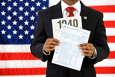 Man holding tax reteurns