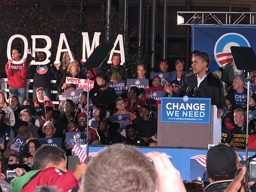 President Obama speaking at a rally in Cleveland, OH