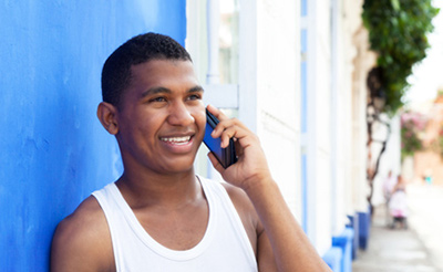 A man talks on a mobile phone