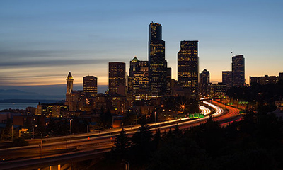 Seattle skyline at sunset